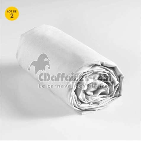 Lot de 2 draps housse king size 180 x 200 cm coton 57 fils Blanc