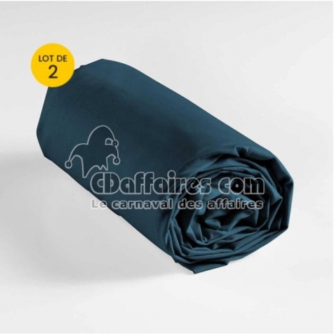 Lot de 2 draps housse king size 180 x 200 cm coton 57 fils Bleu nuit