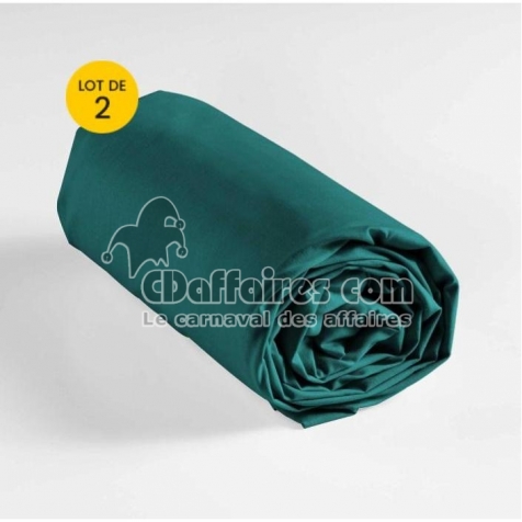 Lot de 2 draps housse king size 180 x 200 cm coton 57 fils Emeraude