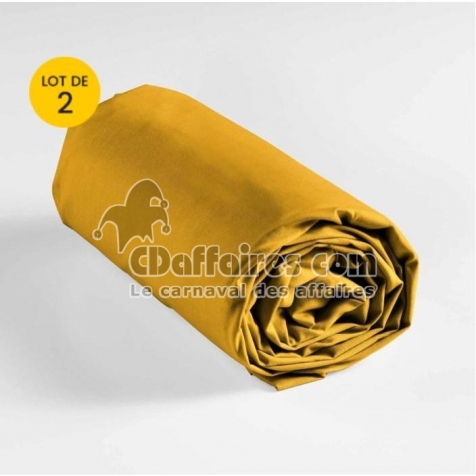 Lot de 2 draps housse king size 180 x 200 cm coton 57 fils Jaune