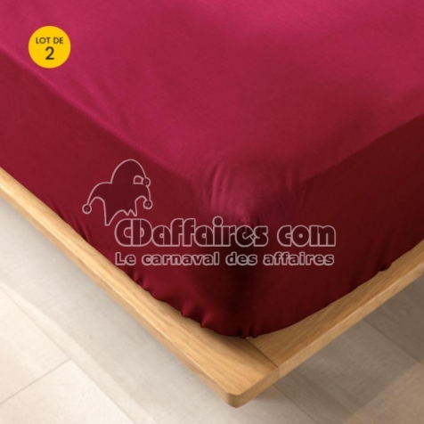 Lot de 2 draps housse King size 180 x 200 cm en coton bio Biolina Bordeaux