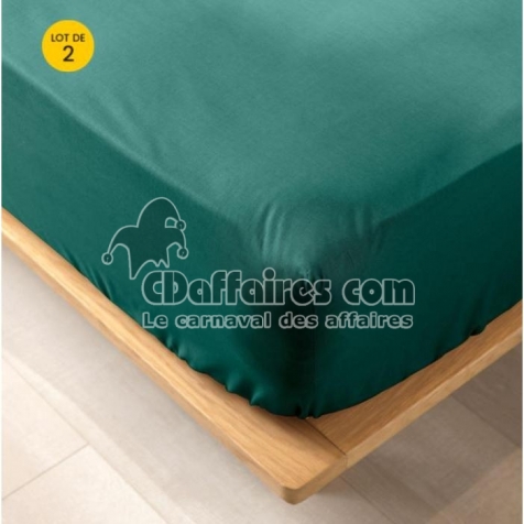 Lot de 2 draps housse King size 180 x 200 cm en coton bio Biolina Emeraude