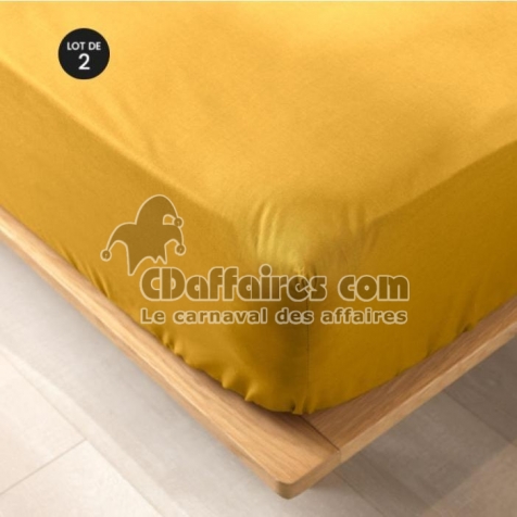 Lot de 2 draps housse King size 180 x 200 cm en coton bio Biolina Jaune