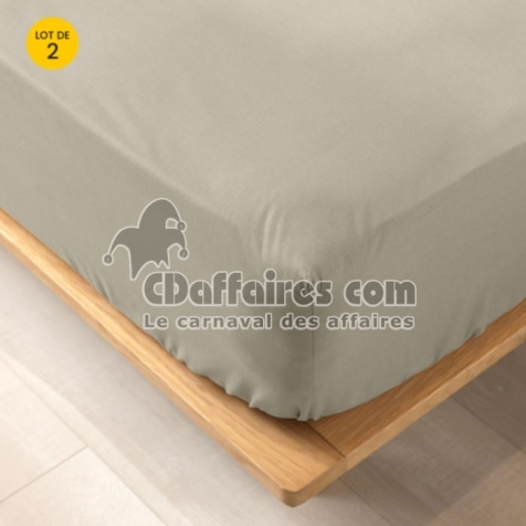 Lot de 2 draps housse King size 180 x 200 cm en coton bio Biolina Taupe