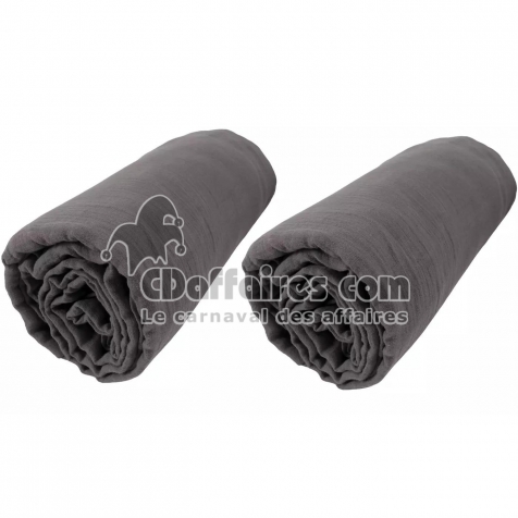 lot de 2 Draps housse luxe double gaze de coton 140 x 190 x 30 cm Nuit douce Anthracite