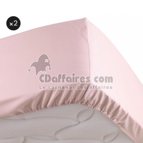 Lot de 2 Draps housse rose 140 x 190 cm en percale bonnet 30 cm