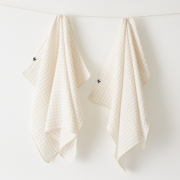 Lot de 2 essuie-mains 50 x 70 cm - Double gaze de coton - VICKIE - Vichy tiss&eacute; teint - Pampa