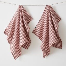 Lot de 2 essuie-mains 50 x 70 cm - Double gaze de coton - VICKIE - Vichy tiss&eacute; teint - Terracotta