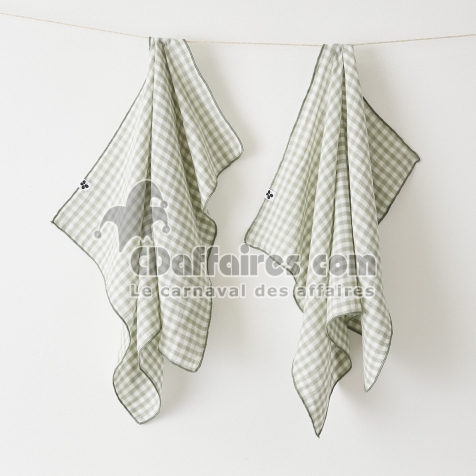 lot de 2 essuie-mains 50 x 70 cm gaze de coton tiss&eacute;e teinte vickie eucalyptus