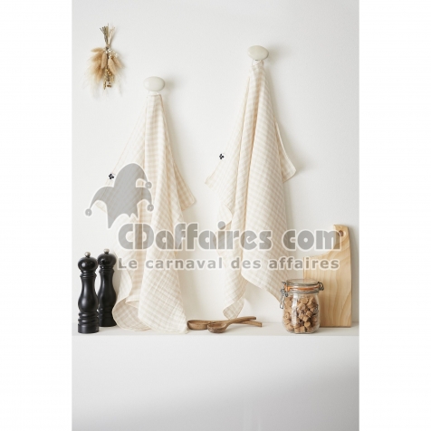 lot de 2 essuie-mains 50 x 70 cm gaze de coton tissée teinte vickie pampa