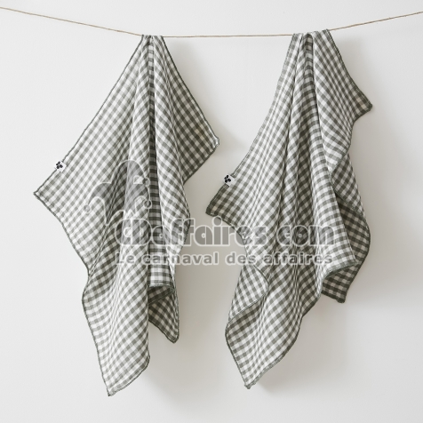 Lot de 2 essuie-mains 50 x 70 cm Gaze de coton tiss&eacute;e teinte VICKIE Romarin