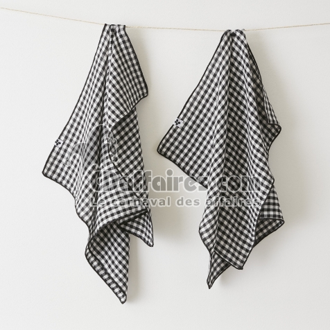 lot de 2 essuie-mains 50 x 70 cm gaze de coton tiss&eacute;e teinte vickie truffe