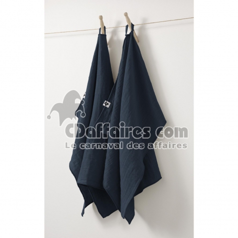 Lot de 2 essuie-mains gaze de coton 50 x 70 cm gaia minuit Bleu foncé