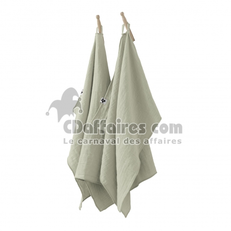 Lot de 2 essuie-mains gaze de coton 50 x 70 cm vert d'eau Vert