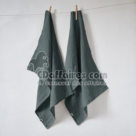 Lot de 2 essuie-vaisselle lin lavé 50 x 70 cm soline Gris foncé