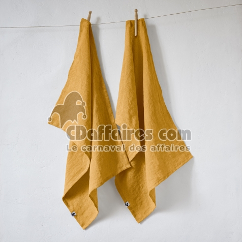 Lot de 2 essuie-vaisselle lin lavé 50 x 70 cm Soline Jaune