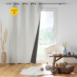 Lot de 2 Rideau &agrave; oeillets 140 x 260 cm doubl&eacute; polaire isolant Jupiter Naturel