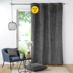Lot de 2 Rideau &agrave; oeillets 140 x 260 cm velours c&ocirc;tel&eacute; Casual Anthracite