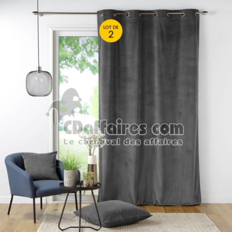 Lot de 2 Rideau &agrave; oeillets 140 x 260 cm velours c&ocirc;tel&eacute; Casual Anthracite