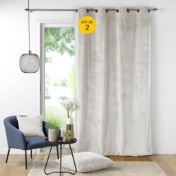 Lot de 2 Rideau &agrave; oeillets 140 x 260 cm velours c&ocirc;tel&eacute; Casual Naturel