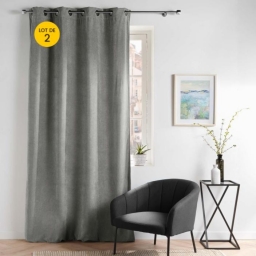 Lot de 2 Rideau tamisant 135 x 260 cm velours uni Novana Anthracite