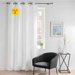 Lot de 2 Rideau tamisant 135 x 260 cm velours uni Novana Blanc