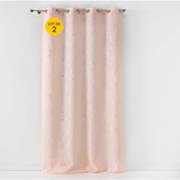 Lot de 2 Rideaux 140 x 260 cm imprim&eacute; m&eacute;tallis&eacute; Artyline Rose/argent
