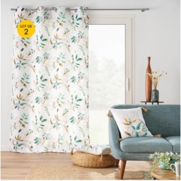 Lot de 2 Rideaux &agrave; &OElig;illets Dilaris - 140 x 260 cm - Polyester Imprim&eacute; Feuillage