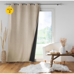 Lot de 2 rideaux &agrave; &oelig;illets isolant doubl&eacute; polaire Jupiter Beige 140 x 260 cm
