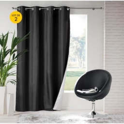 Lot de 2 rideaux  &agrave; &oelig;illets isolant thermique Icemount Noir 140 x 260 cm - dos en polyur&eacute;thane