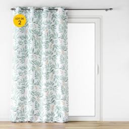 Lot de 2 Rideaux &agrave; &OElig;illets - Tendance Biovana Vert - 140 x 260 cm