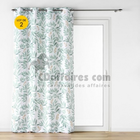 Lot de 2 Rideaux &agrave; &OElig;illets - Tendance Biovana Vert - 140 x 260 cm