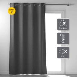 Lot de 2 Rideaux a oeillets 135 x 260 cm 100% occultant thermique uni occultissime Anthracite