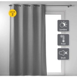 Lot de 2 Rideaux a oeillets 135 x 260 cm 100% occultant thermique uni occultissime Gris