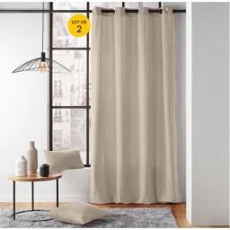 Lot de 2 Rideaux a oeillets 135 x 260 cm coton recycl&eacute; Twily Beige