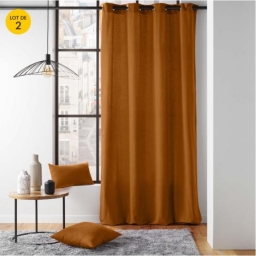 Lot de 2 Rideaux a oeillets 135 x 260 cm coton recycl&eacute; Twily Camel