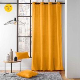 Lot de 2 Rideaux a oeillets 135 x 260 cm coton recycl&eacute; Twily Jaune