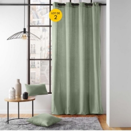 Lot de 2 Rideaux a oeillets 135 x 260 cm coton recycl&eacute; Twily Sauge