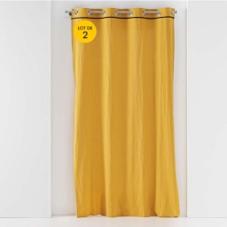 Lot de 2 rideaux &agrave; oeillets 140 x 240 cm  Coton lav&eacute; Linette Jaune