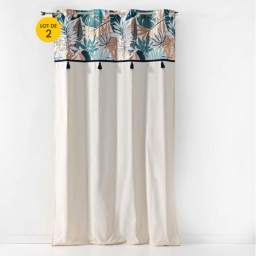 Lot de 2 rideaux a oeillets 140 x 240 cm en coton + haut metallis&eacute; Alianor Naturel
