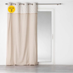 Lot de 2  Rideaux à oeillets 140 x 240 cm polycoton + jute imprimée Bahina Ecru-blanc