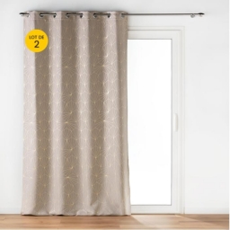Lot de 2 Rideaux &agrave; Oeillets (140 x 260 cm) ECLAT Taupe, Occultant Imprim&eacute; M&eacute;tallis&eacute;