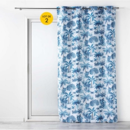 Lot de 2 Rideaux a oeillets 140 x 260 cm polyester imprim&eacute; Amazonia Bleu