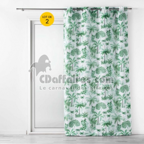 Lot de 2 Rideaux a oeillets 140 x 260 cm polyester imprim&eacute; Amazonia Vert
