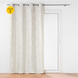 Lot de 2 Rideaux a oeillets 140 x 260 cm velours imprim&eacute; m&eacute;tallis&eacute; Marius