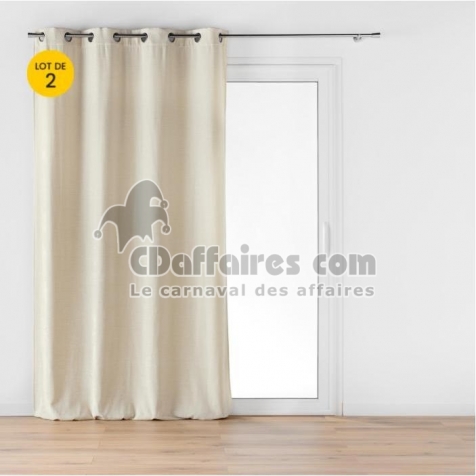 Lot de 2 Rideaux a oeillets 140 x 260 cm velours jacquard Mika Beige