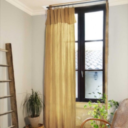 Lot de 2  Rideaux ajustables + 8 anneaux pince gaze de coton luxe 140 x 300 cm Gaia Safran