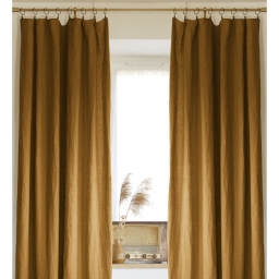 Lot de 2 rideaux ajustables en lin lavé avec 8 anneaux pince 140 x 270 cm Camel