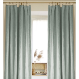 Lot de 2 rideaux ajustables en lin lav&eacute; avec 8 anneaux pince 140 x 270 cm Eucalyptus