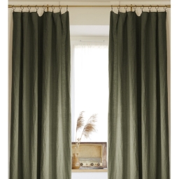 Lot de 2 rideaux ajustables en lin lav&eacute; avec 8 anneaux pince 140 x 270 cm Kaki